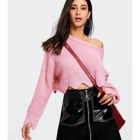 XS Chunky Blue Scalloped cropped sweater - Picture 3 of 6